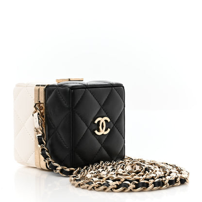 Chanel Lambskin Quilted Clutch With Chain Black White 3 of 11