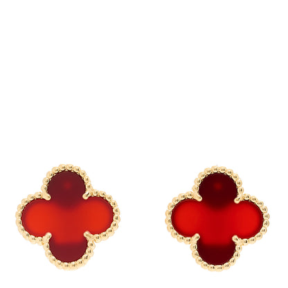 Van Cleef & Arpels 18K Yellow Gold Carnelian Vintage Alhambra Earrings 1 of 4