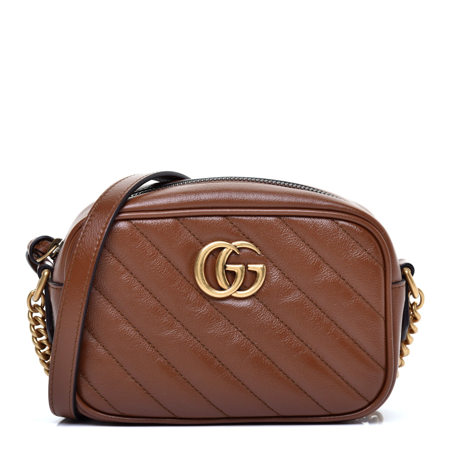 Glazed Calfskin Matelasse Diagonal Mini GG Marmont Chain Shoulder Bag Cuir