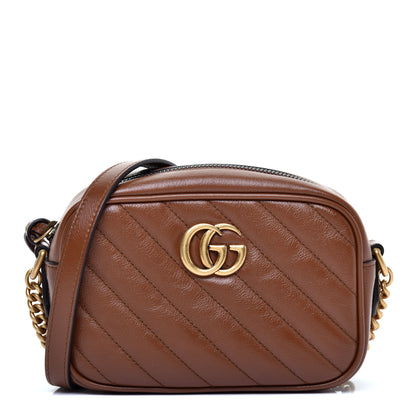 Gucci Glazed Calfskin Matelasse Diagonal Mini GG Marmont Chain Shoulder Bag Cuir 1 of 11