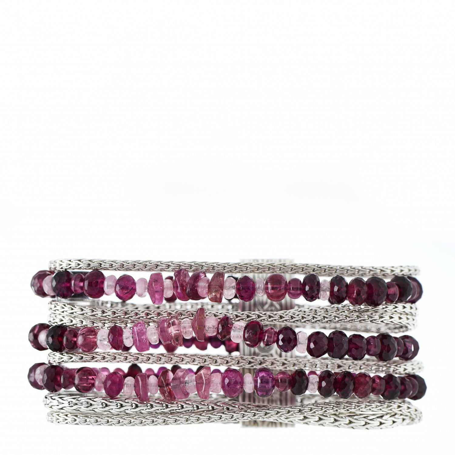 John Hardy Sterling Silver Pink Tourmaline Classic Chain Nine Row Bracelet 1 of 4
