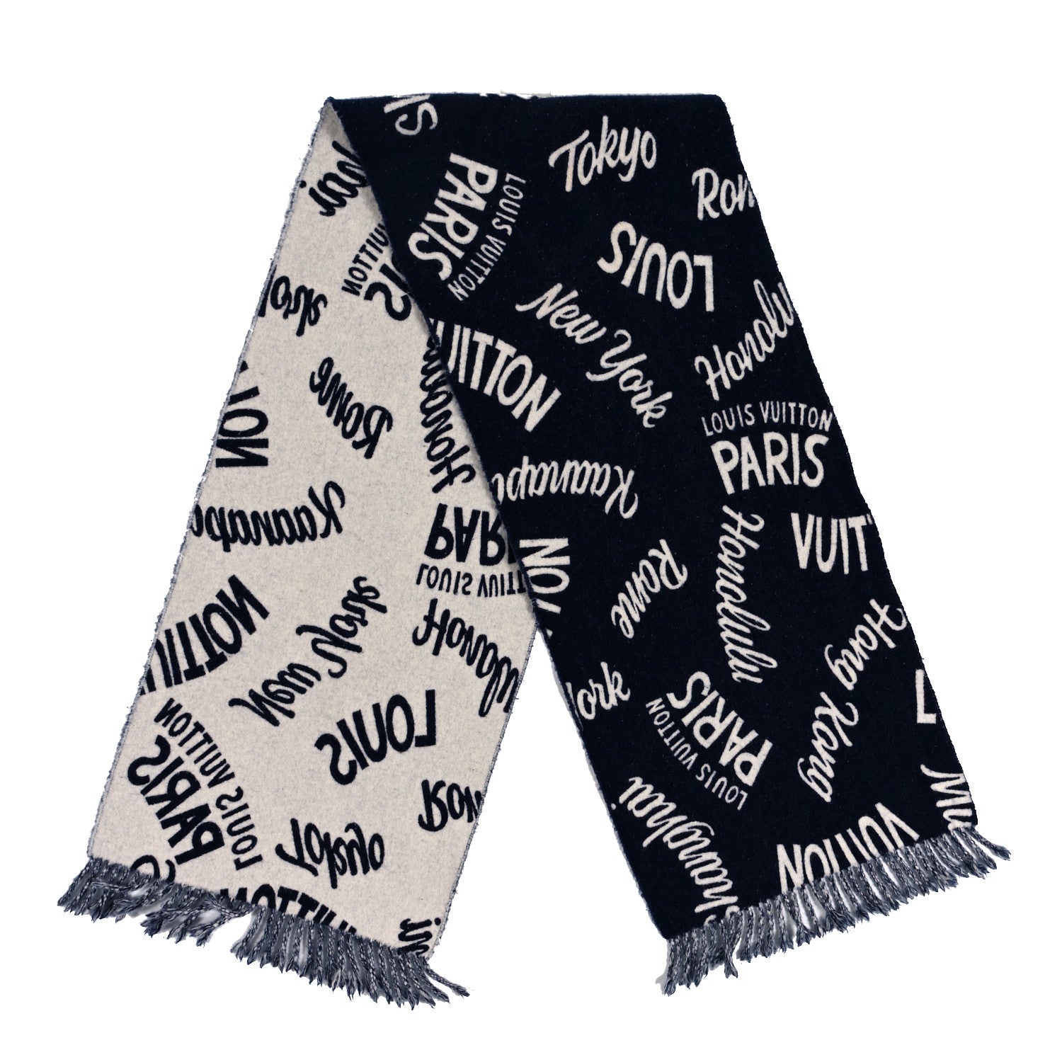 Louis Vuitton Wool Cashmere Logo LV Scarf Navy White 2 of 3