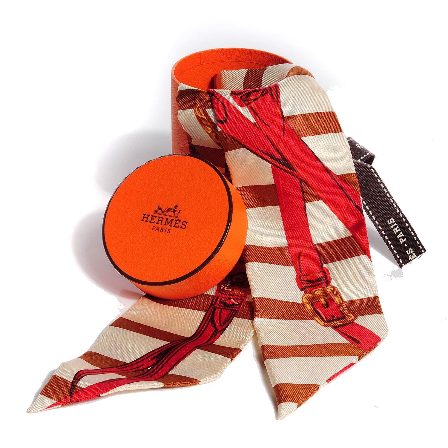 Hermes Silk Brides de Gala Bayaderes Twilly Ecru Cognac Rouge H 6 of 6