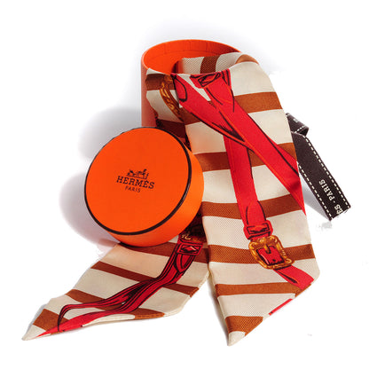 Hermes Silk Brides de Gala Bayaderes Twilly Ecru Cognac Rouge H 6 of 6