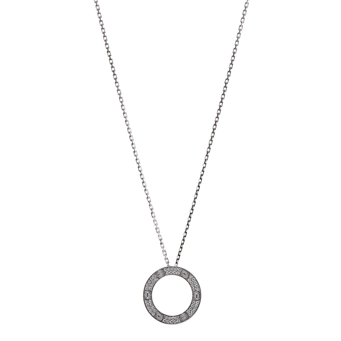 18K White Gold Diamond LOVE Paved Necklace