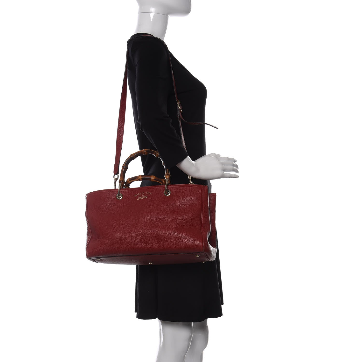 Gucci Pebbled Calfskin Medium Bamboo Shopper Tote Red 2 of 15