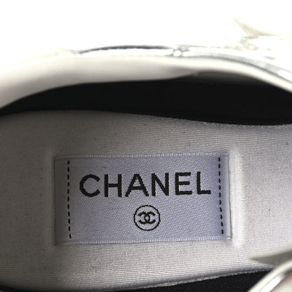 Chanel Laminated Calfskin Suede Quilted Womens CC Sneakers 41 Silver White Gray 8 of 8