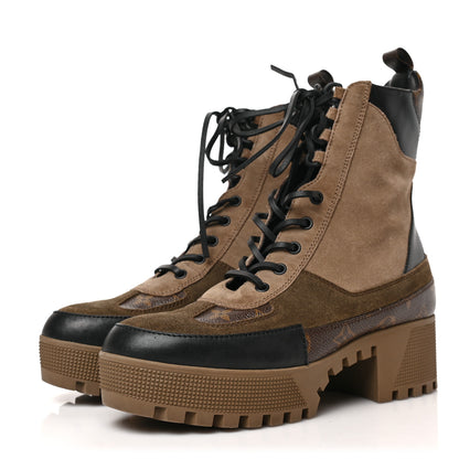 Louis Vuitton Suede Calfskin Monogram Laureate Platform Desert Boots 40 Taupe 3 of 8