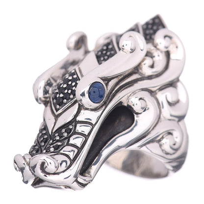 John Hardy Sterling Silver Black Spinel Sapphire Naga Head Ring 52 6 1 of 4