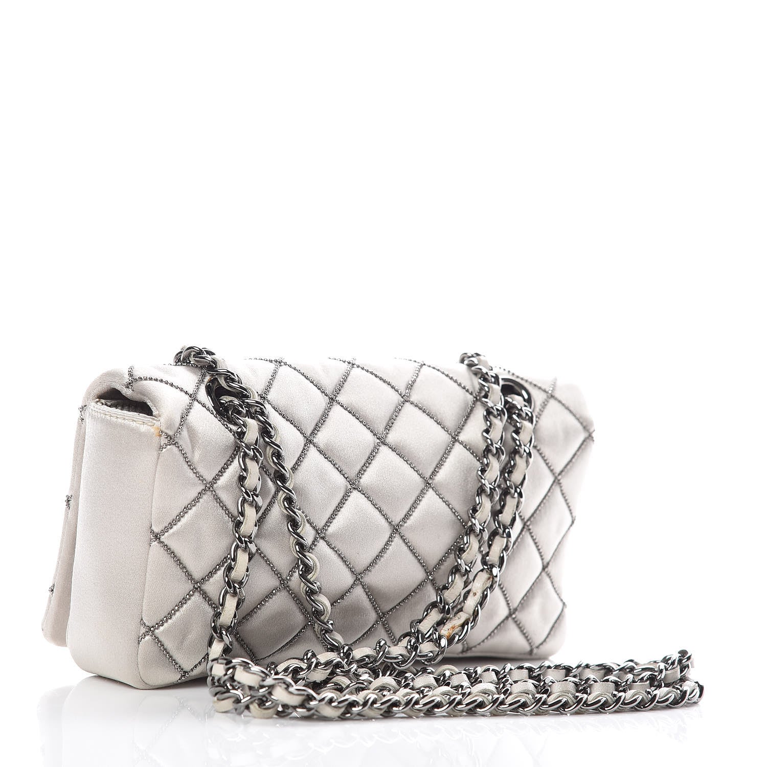 Chanel Satin Beaded Single Flap Silver 3 of 13