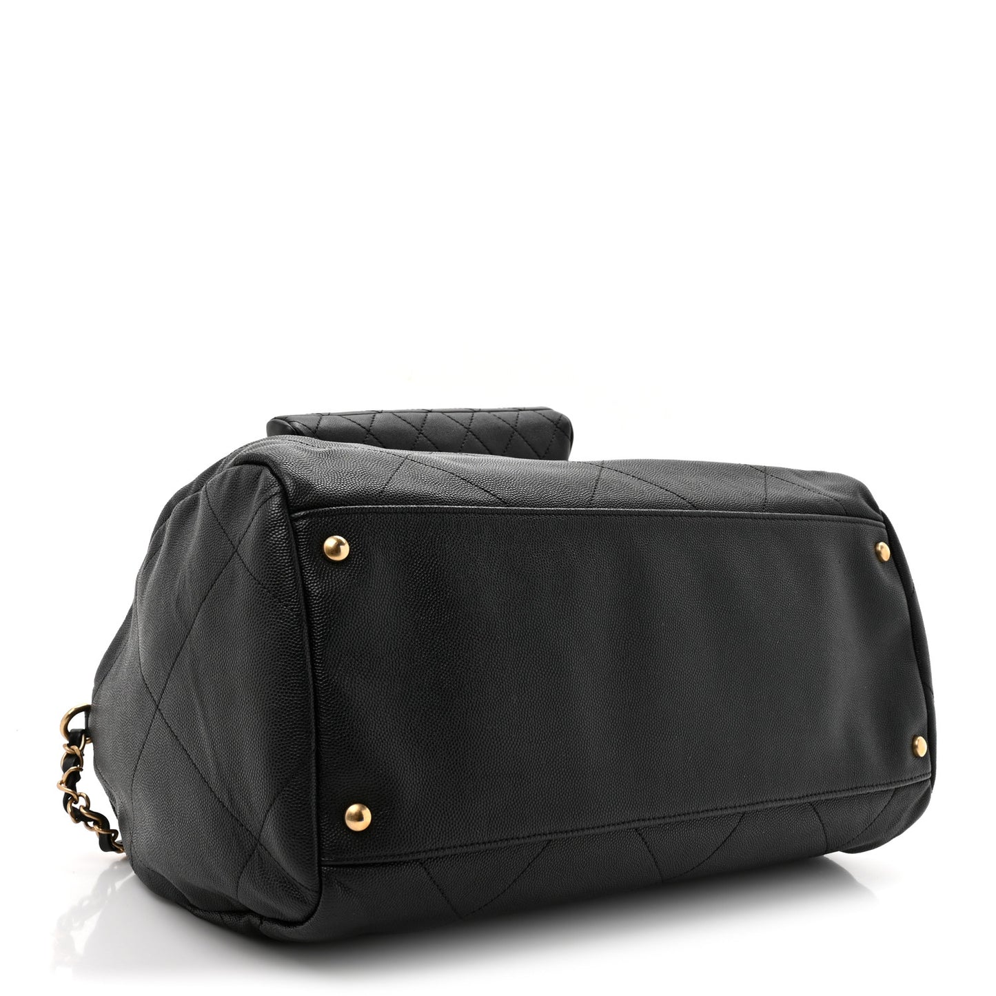Grained Calfskin Lambskin Quilted Large Bowling Bag Black