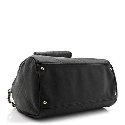 Chanel Grained Calfskin Lambskin Quilted Large Bowling Bag Black 4 of 10