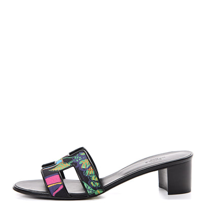 Hermes Cotton Canvas Tropical Modernisme Oasis Sandals 40 Black 1 of 11