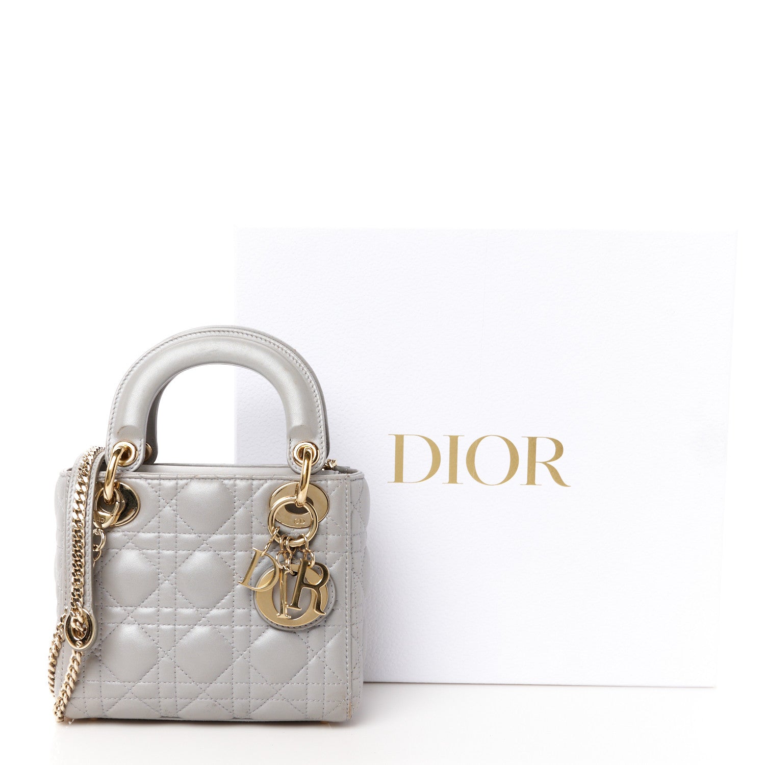 Christian Dior Metallic Lambskin Cannage Mini Lady Dior Grey 12 of 12