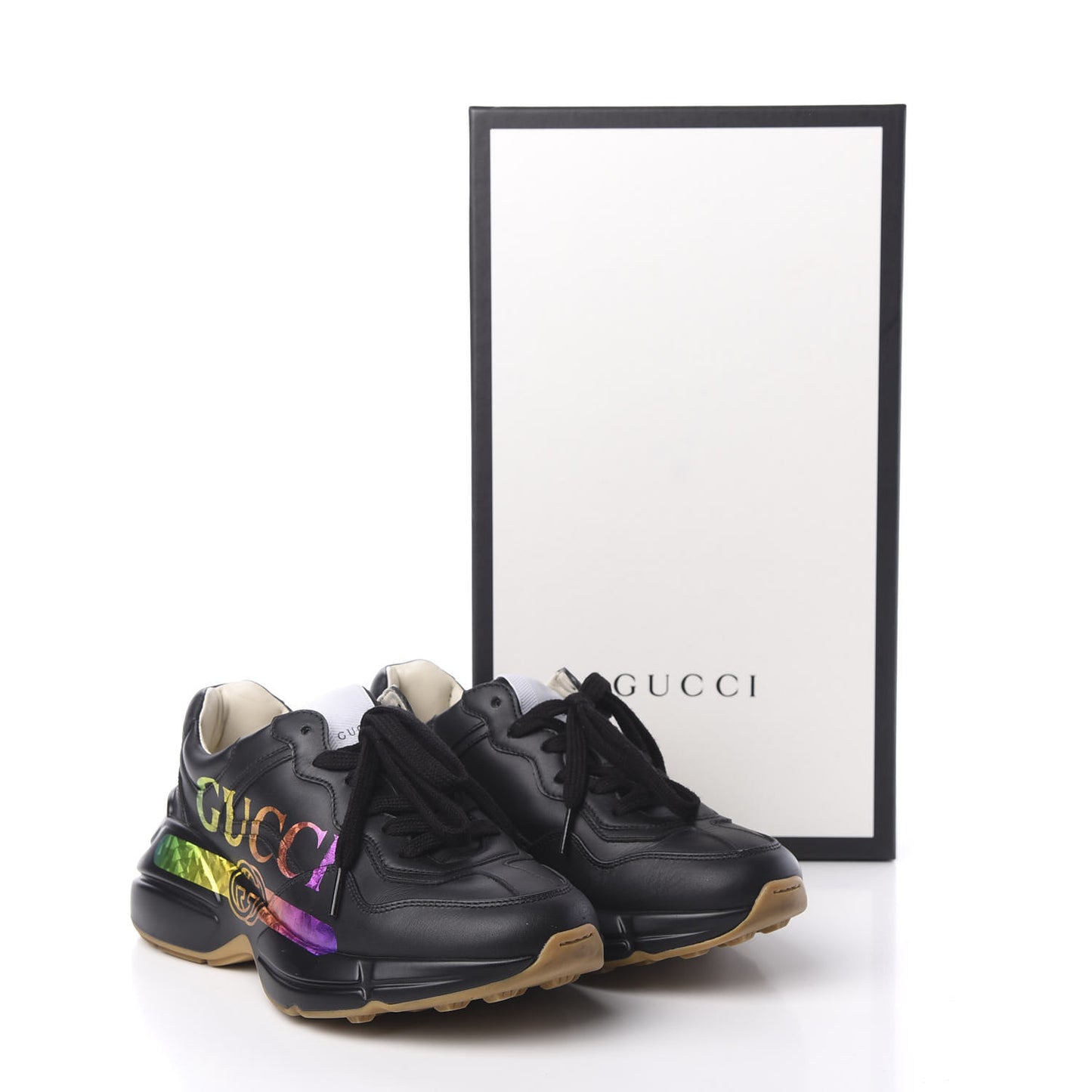Calfskin Iridescent Logo Womens Rhyton Sneakers 36 Black
