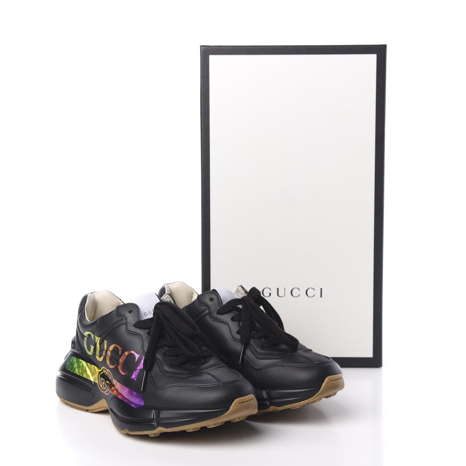 Gucci Calfskin Iridescent Logo Womens Rhyton Sneakers 36 Black 11 of 11