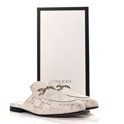 Gucci Canvas Lame GG Monogram Womens Princetown Slippers 37 Gardenia Silver 8 of 12
