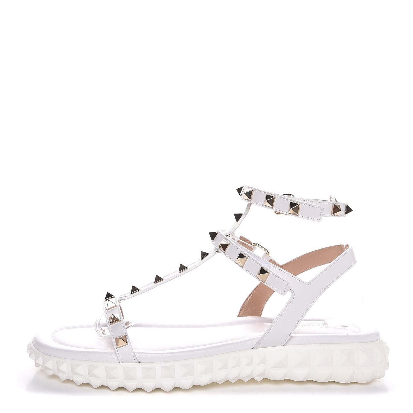 Calfskin Rockstud Gladiator Sandals 38 White