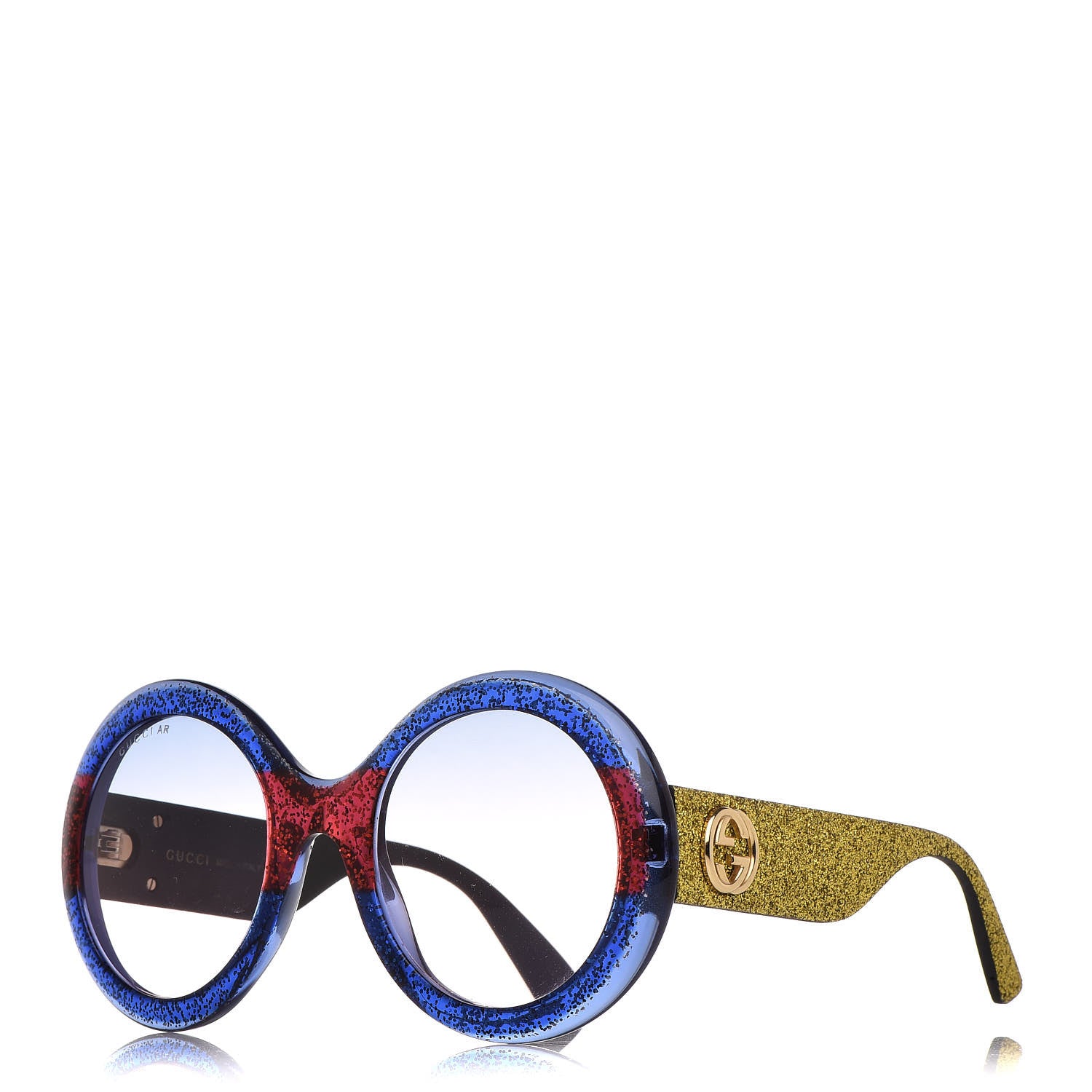 Gucci Glitter Acetate Round GG0101S Sunglasses Blue Multi 1 of 8