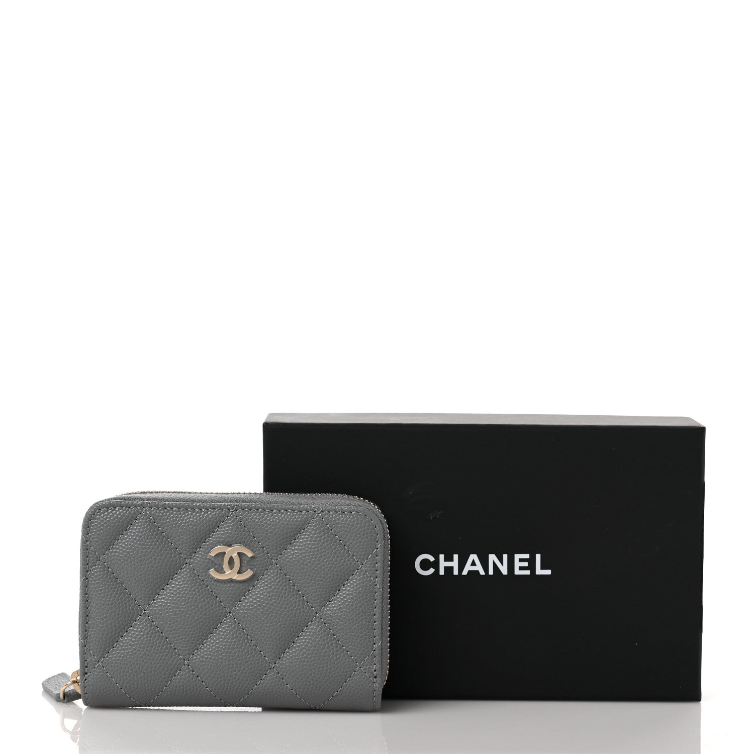 Chanel Caviar Quilted Zip Coin Purse Grey 10 of 10