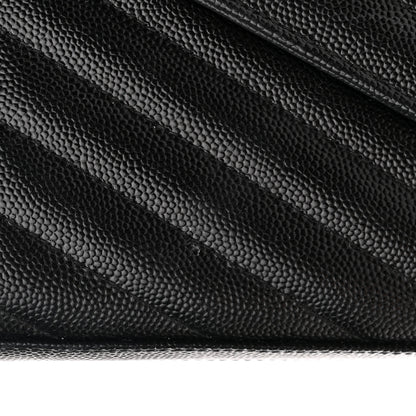 Saint Laurent Grain De Poudre Matelasse Chevron Monogram Chain Wallet Black 13 of 13