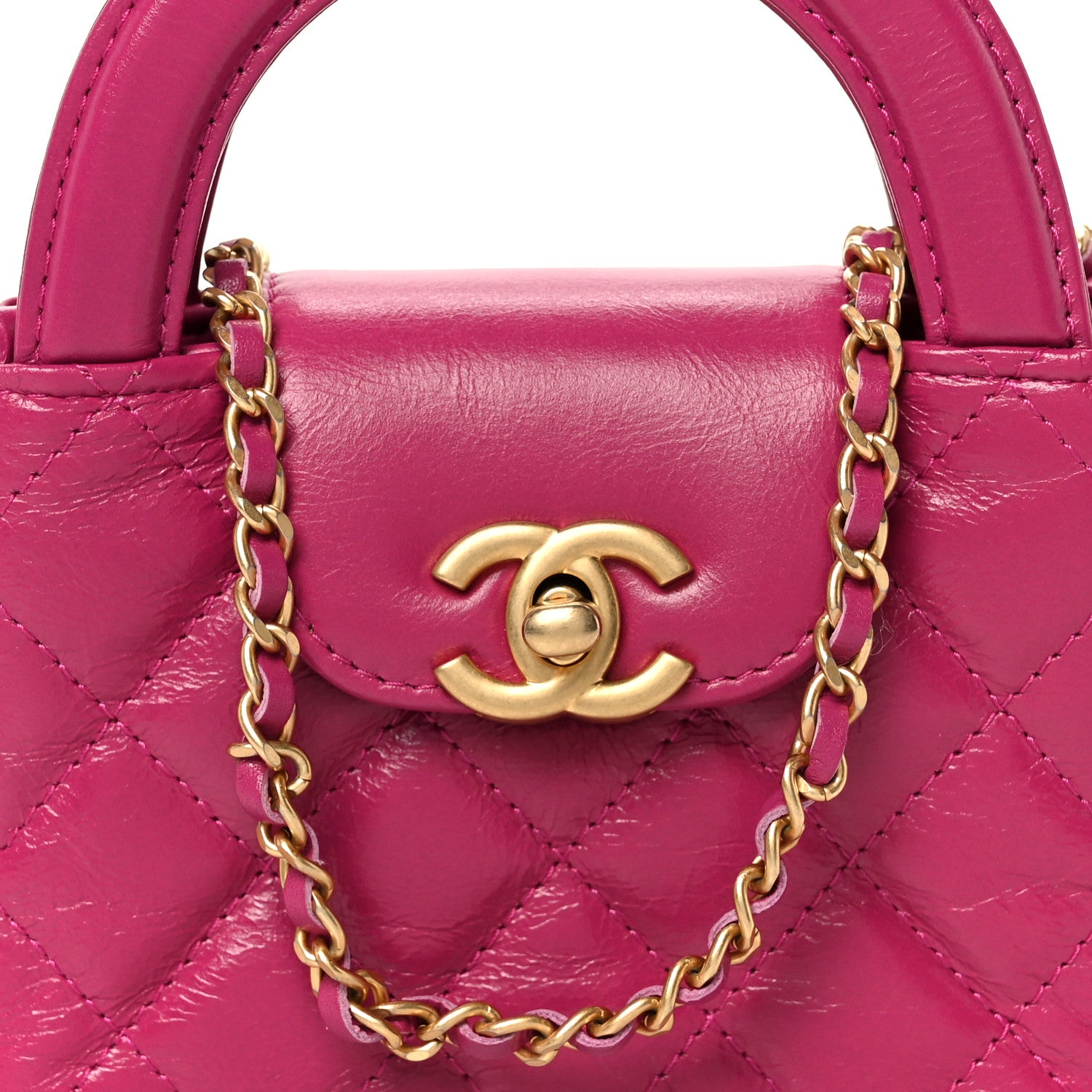 Chanel Shiny Aged Calfskin Quilted Mini Nano Kelly Shopper Dark Pink 8 of 11