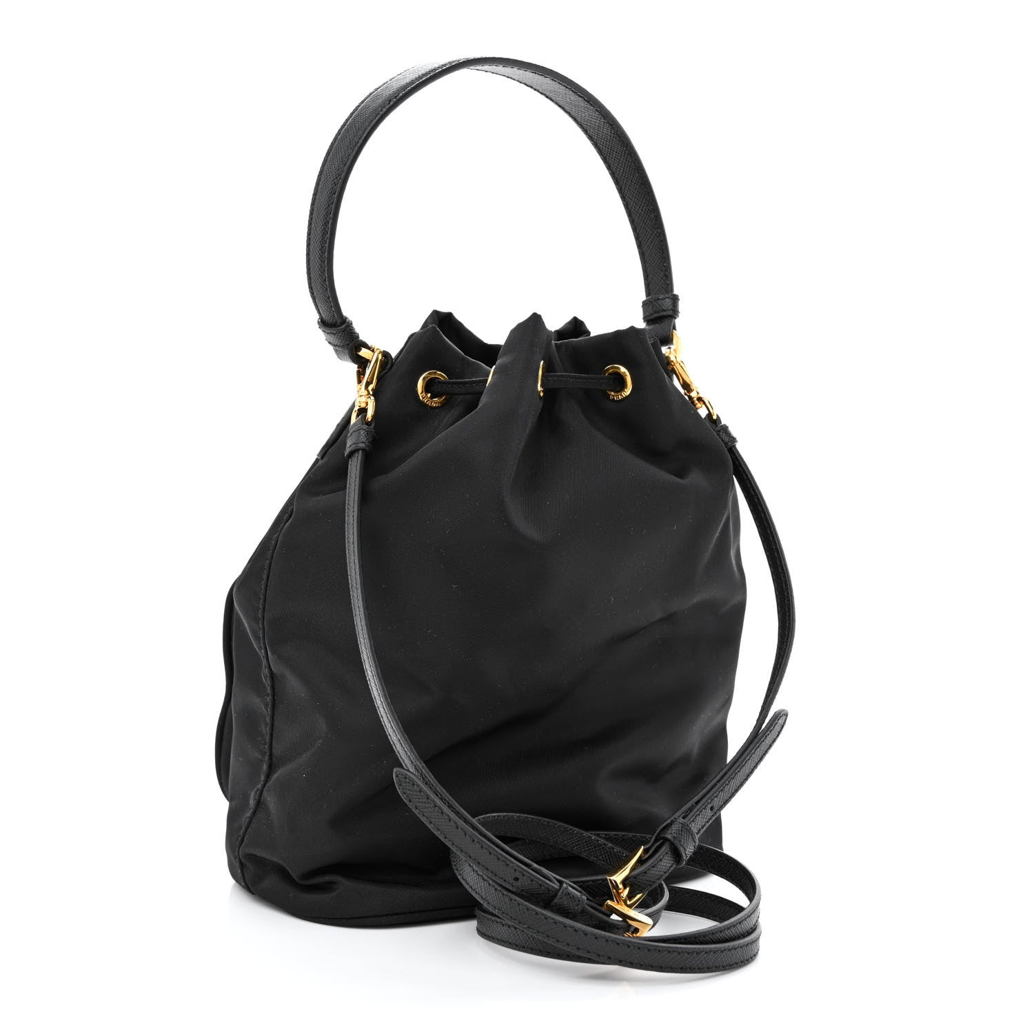 Prada Saffiano Tessuto Nylon Mini Bucket Crossbody Bag Black 3 of 10