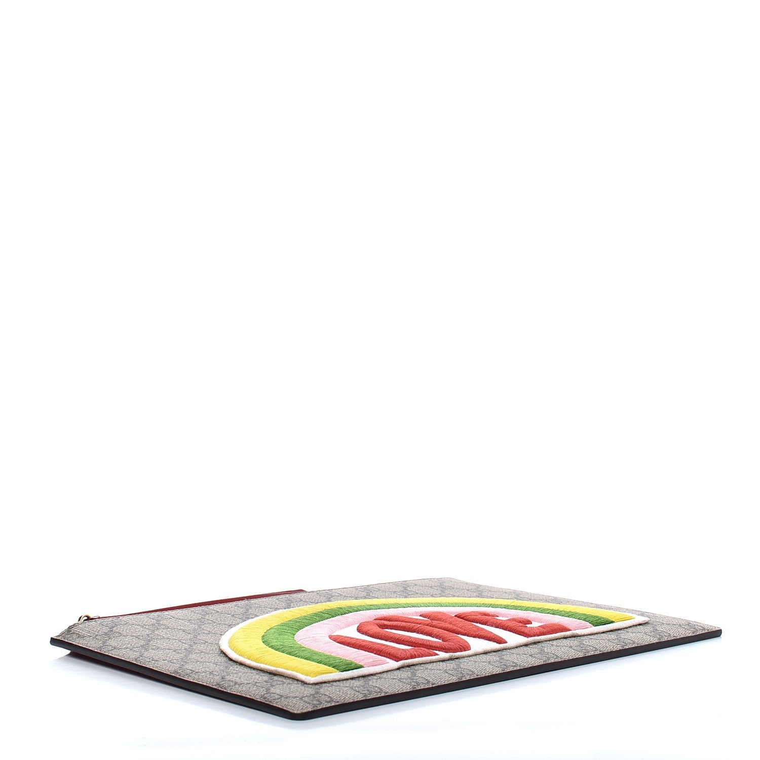 Gucci Calfskin GG Supreme Monogram Embroidered Rainbow Love Zip Pouch Red 4 of 7