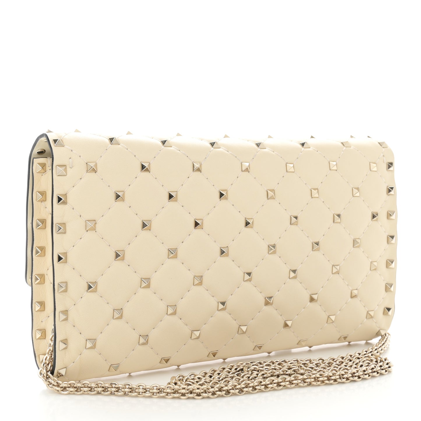 Lambskin Rockstud Spike Wallet on Chain Light Ivory