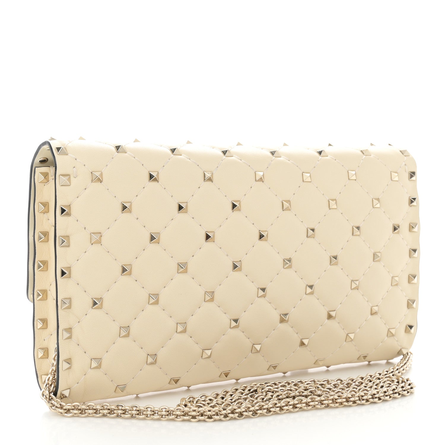 Valentino Garavani Lambskin Rockstud Spike Wallet on Chain Light Ivory 3 of 10