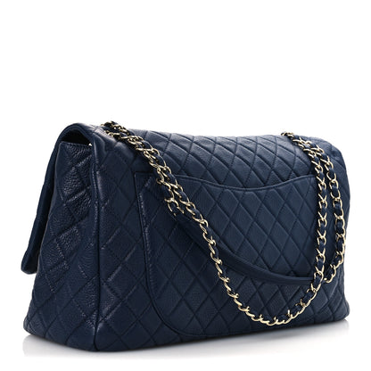 Chanel Metallized Calfskin Quilted XXL Travel Flap Bag Navy 3 of 13