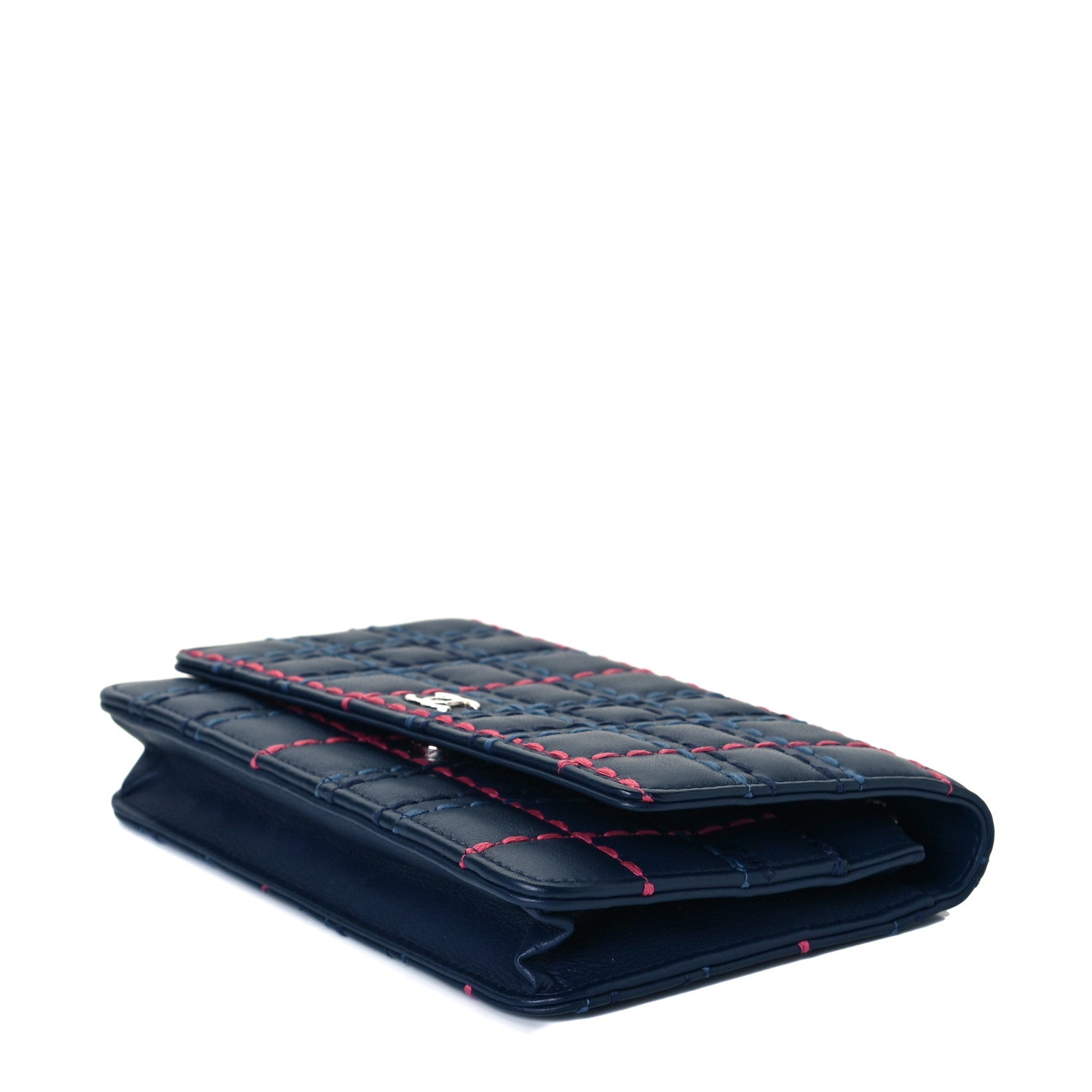 Chanel Calfskin Square Stitched Wallet On Chain WOC Blue 4 of 6