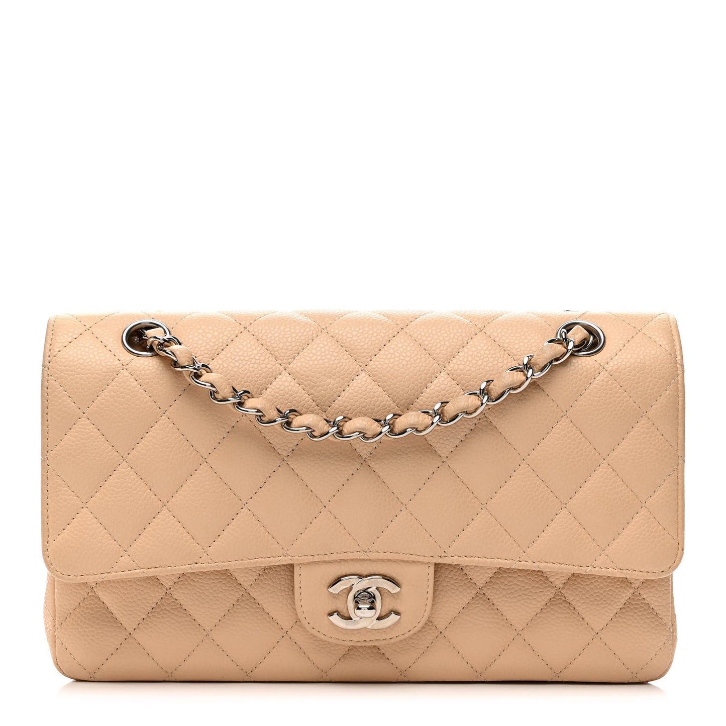 Caviar Quilted Medium Double Flap Beige Clair