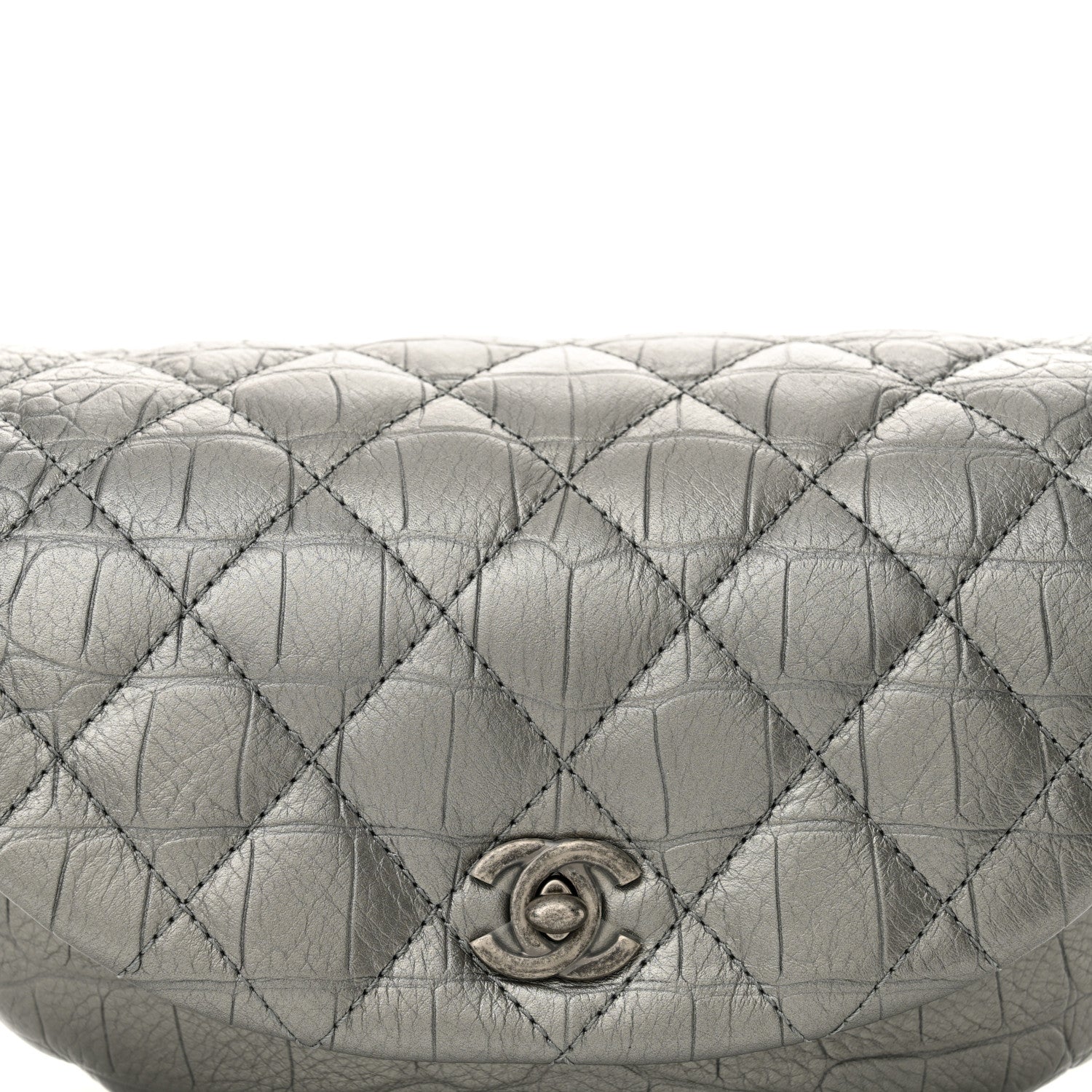 Chanel Metallic Calfskin Crocodile Embossed Quilted Easy Trip Waist Bag Fanny Pack Silver 8 of 10