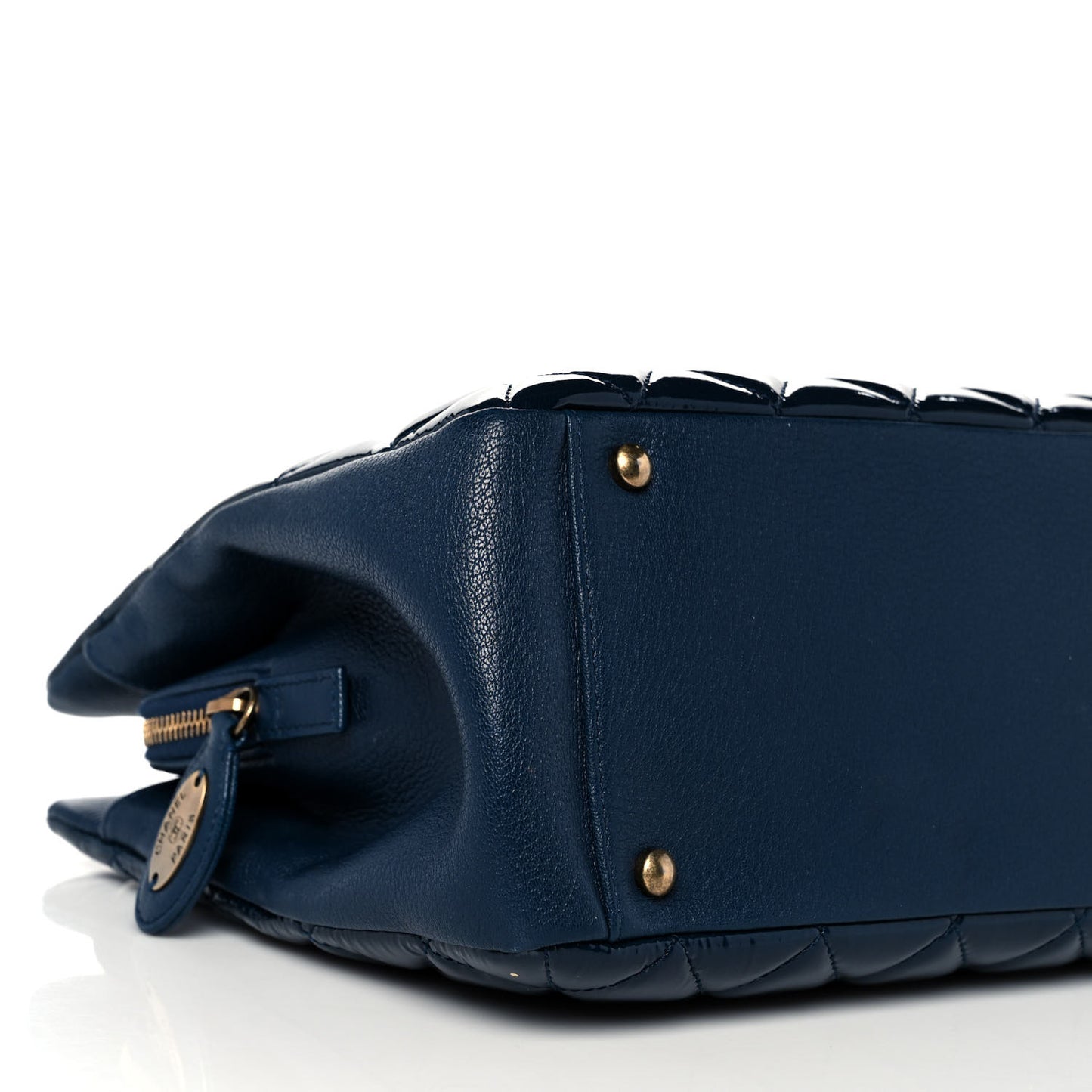 Patent Goatskin Quilted Small CC Eyelet Tote Blue
