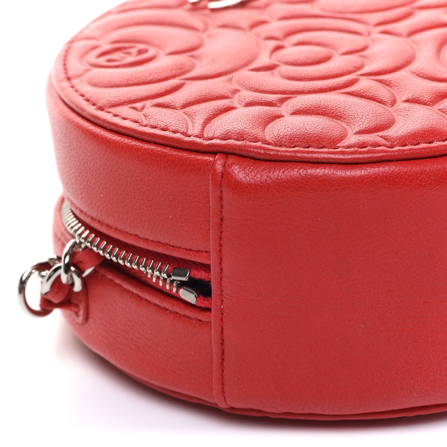 Lambskin Camellia Quilted Round Clutch With Chain Red