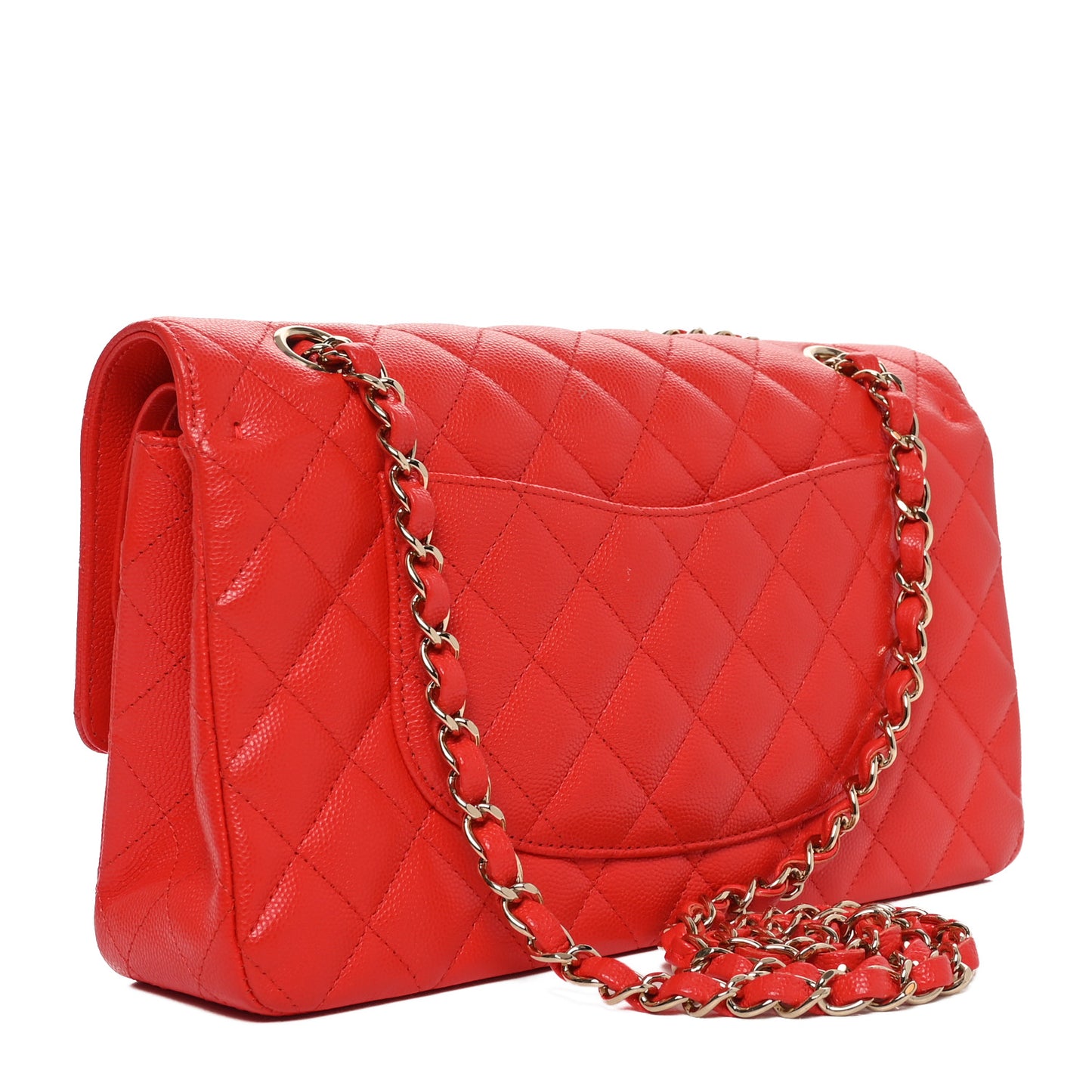 Caviar Quilted Medium Double Flap Red