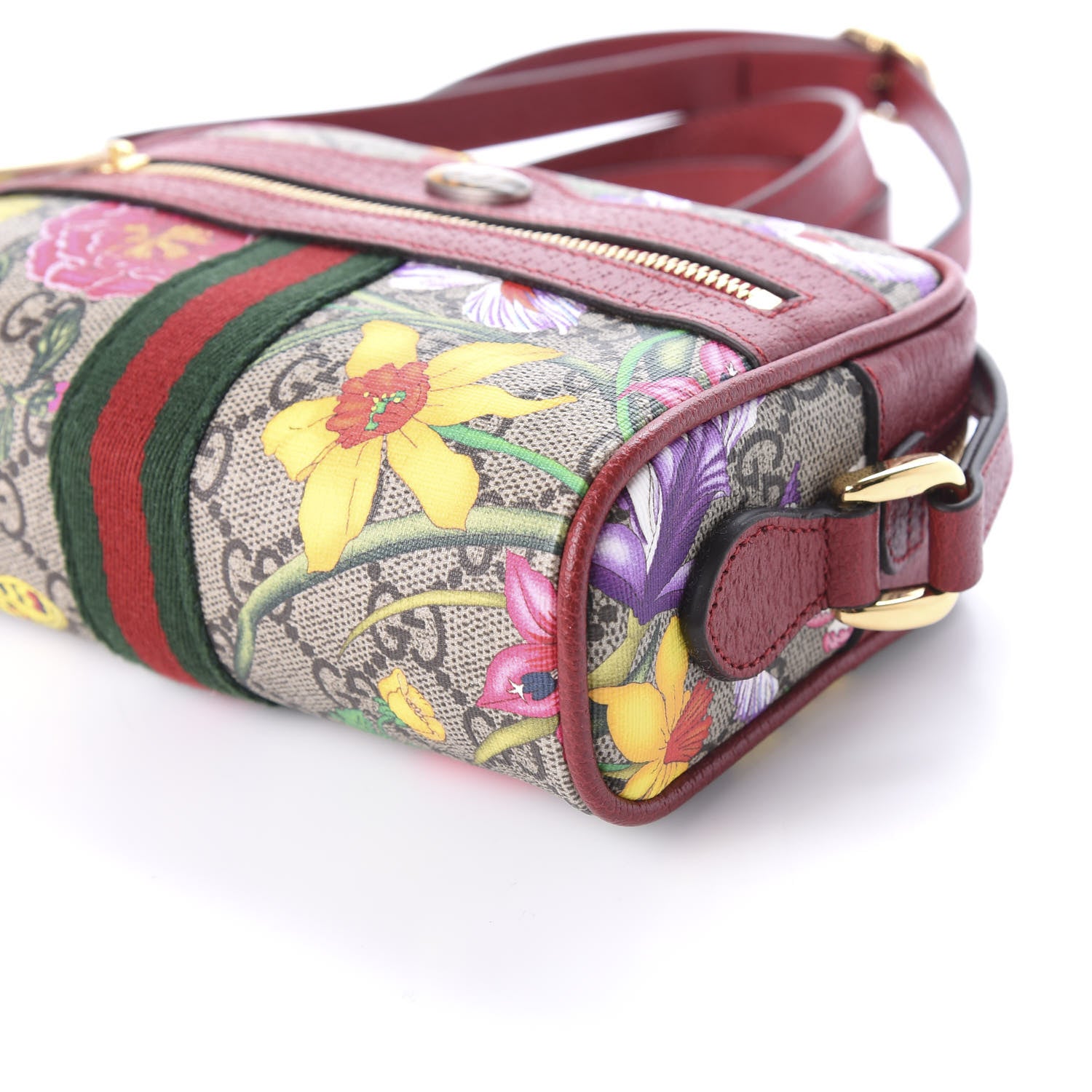 Gucci GG Supreme Monogram Flora Web Mini Ophidia Shoulder Bag Red 8 of 9