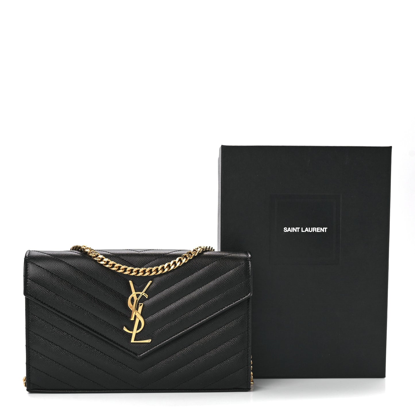 Grain De Poudre Matelasse Chevron Monogram Chain Wallet Black