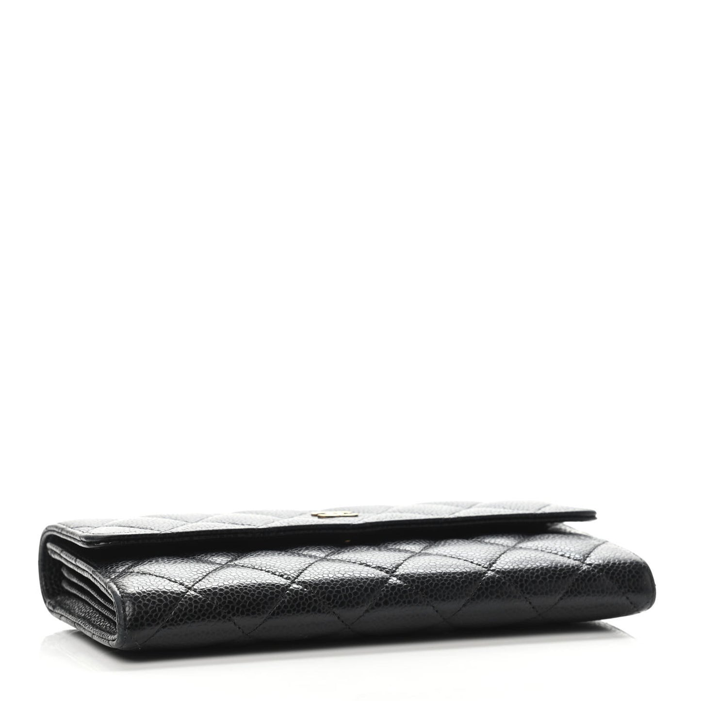 Caviar Quilted Large Gusset Flap Wallet Black