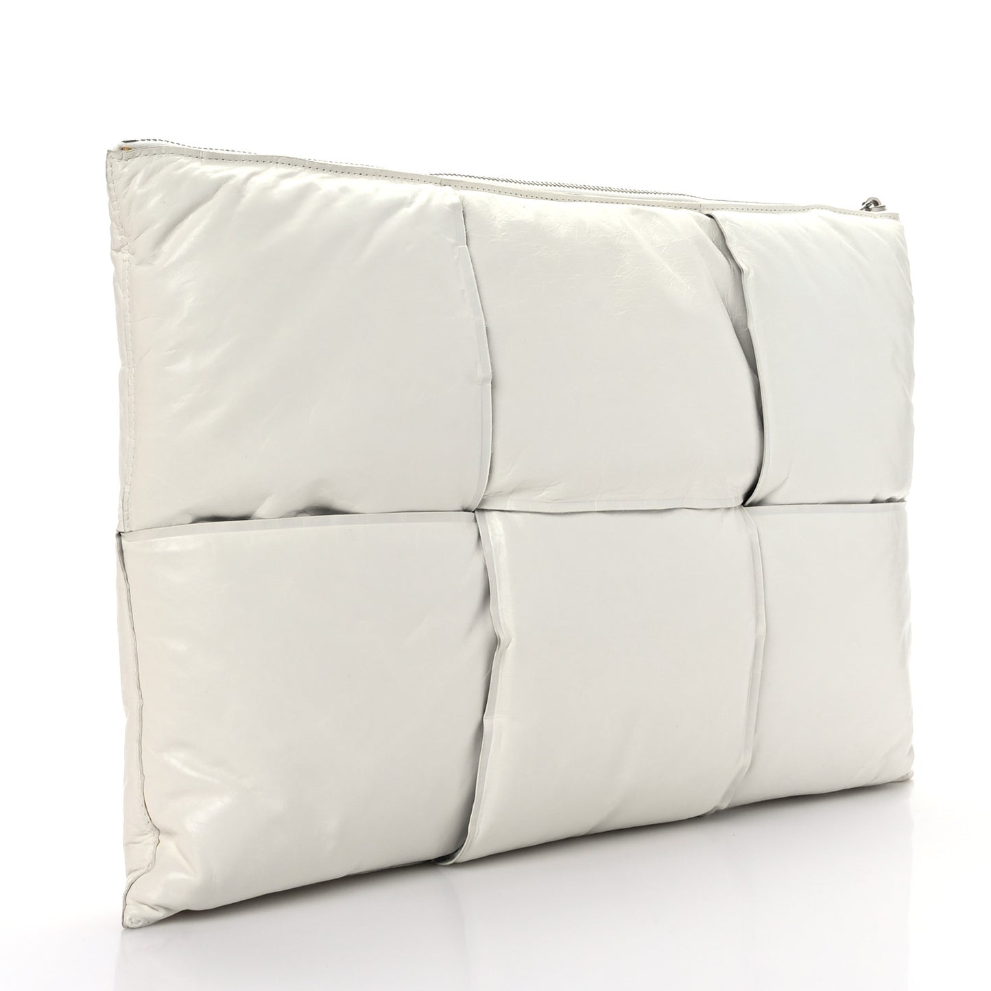 Calfskin Maxi Intrecciato Puffy Pouch White