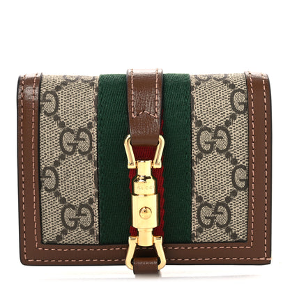 Gucci GG Supreme Monogram Textured Calfskin Web Jackie 1961 Card Case Beige Ebony Brown Sugar 1 of 8