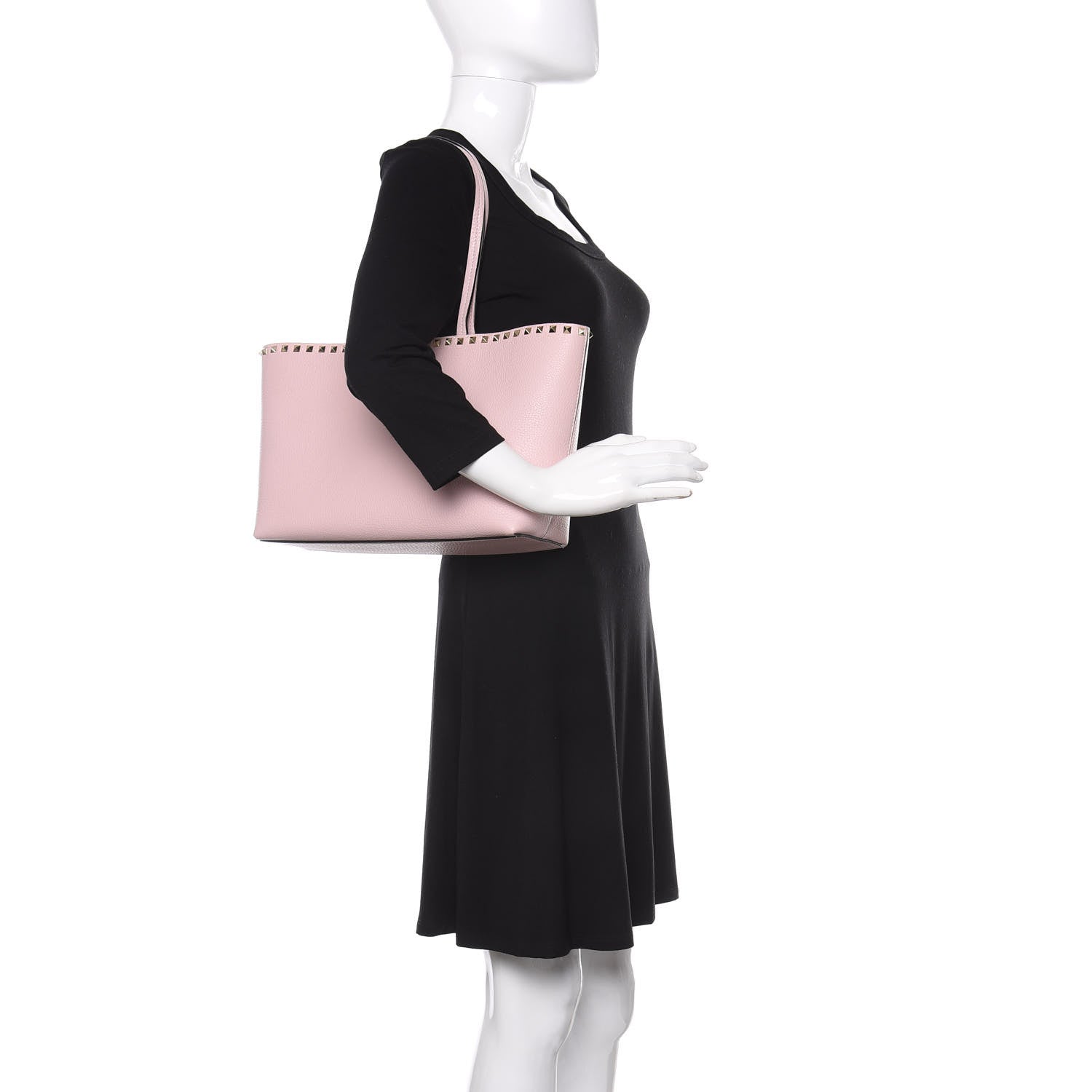 Valentino Garavani Grained Calfskin Small Rockstud Shoulder Tote Water Rose 2 of 9