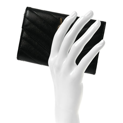 Saint Laurent Grain De Poudre Matelasse Chevron Small Monogram Envelope Wallet Black 2 of 7