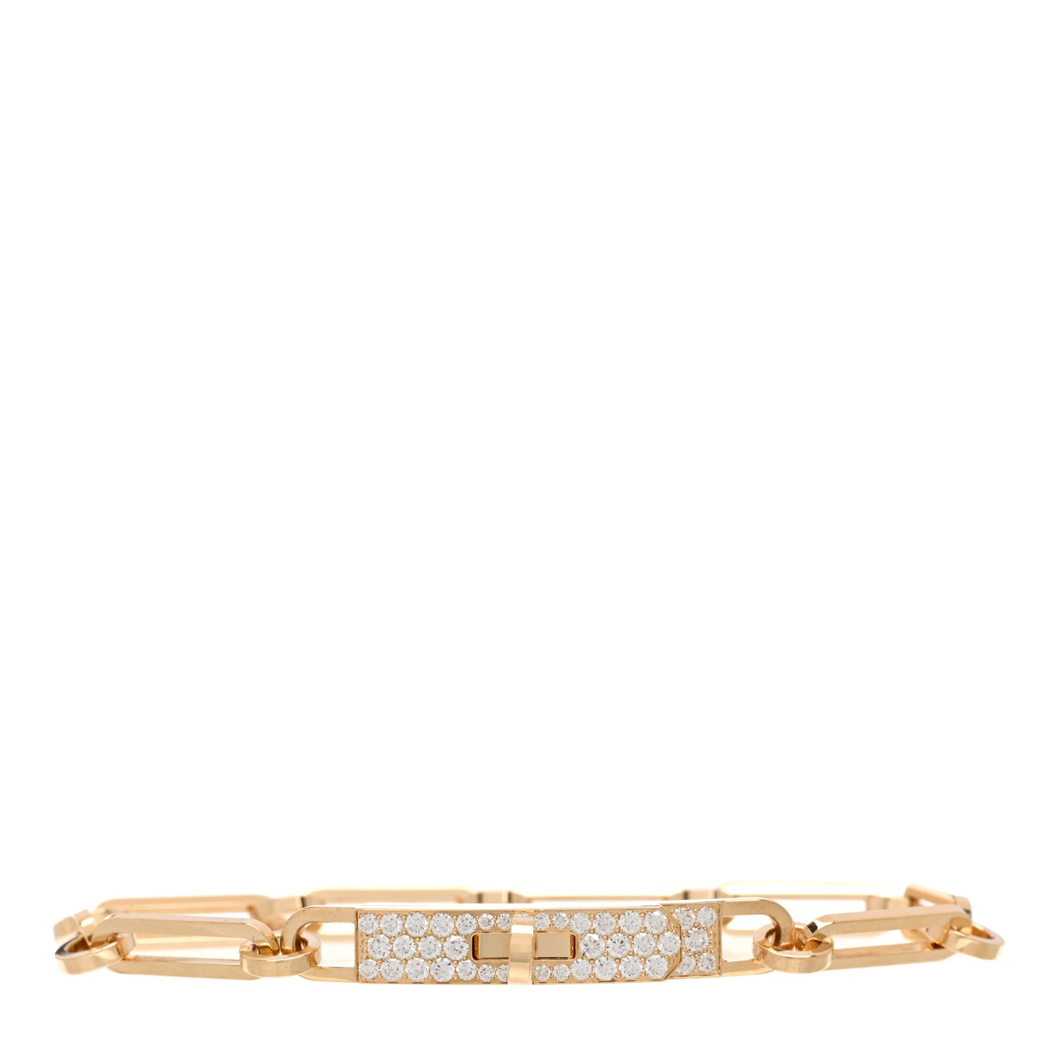 Hermes 18K Yellow Gold Diamond Pave PM Kelly Chaine Bracelet SH 1 of 4