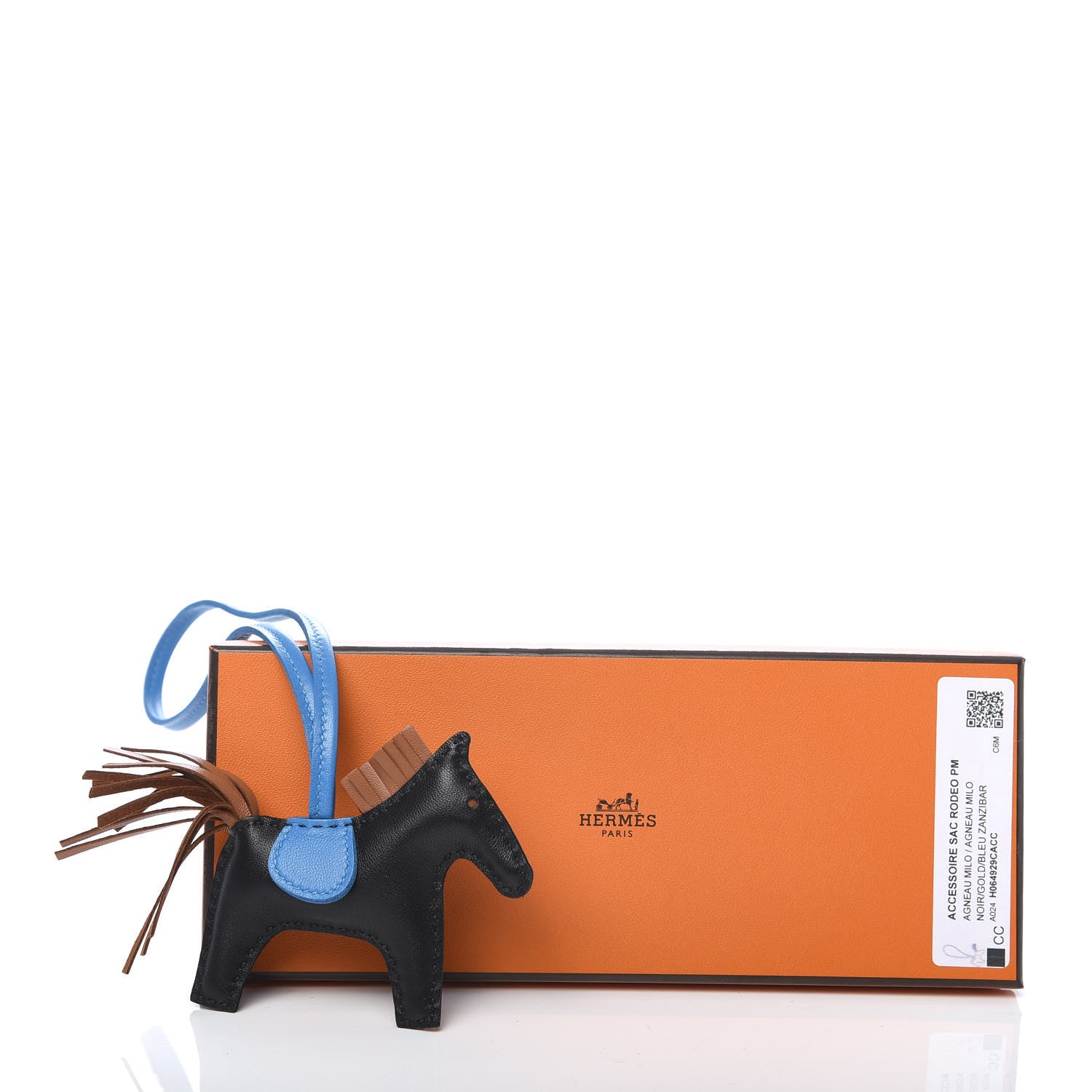 Hermes Milo Lambskin Grigri Rodeo Horse Bag Charm PM Black Gold Bleu Zanzibar 5 of 5