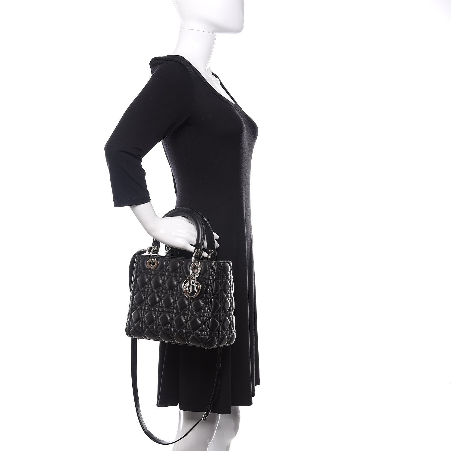 Christian Dior Lambskin Cannage Medium Lady Dior Black 4 of 11