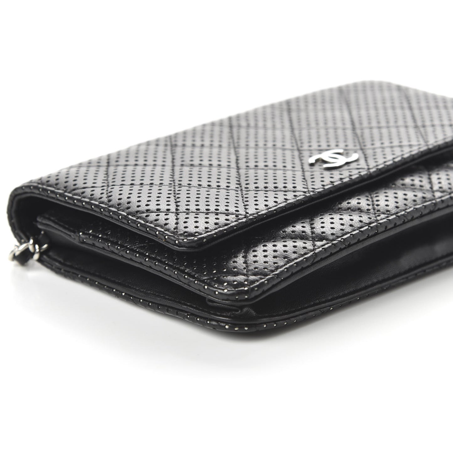 Perforated Lambskin Quilted Wallet On Chain WOC Black