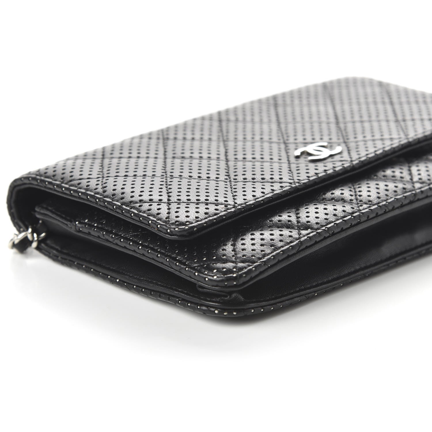 Chanel Perforated Lambskin Quilted Wallet On Chain WOC Black 6 of 11