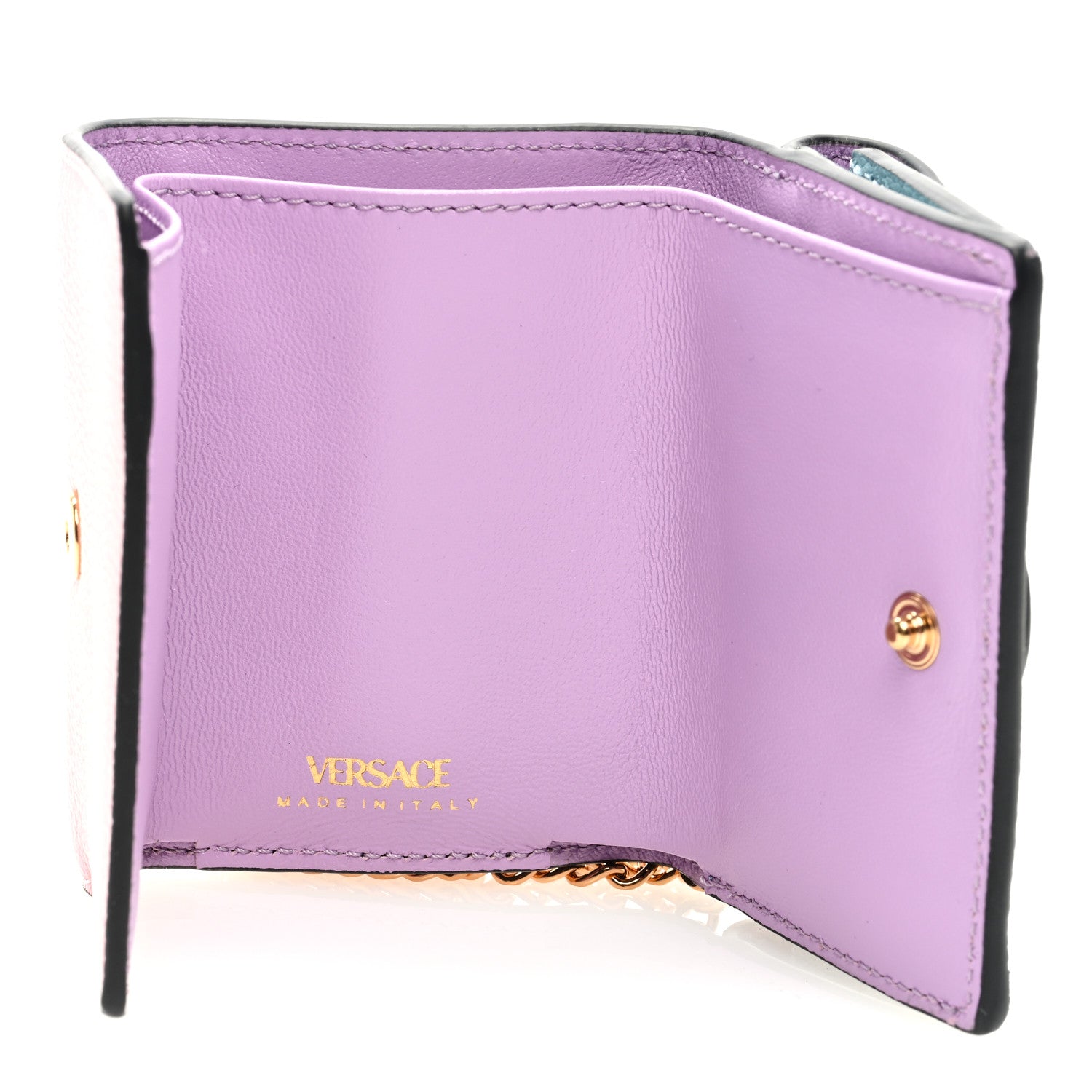 Versace Grained Calfskin Medusa Wallet on Chain Blue Pink 4 of 7
